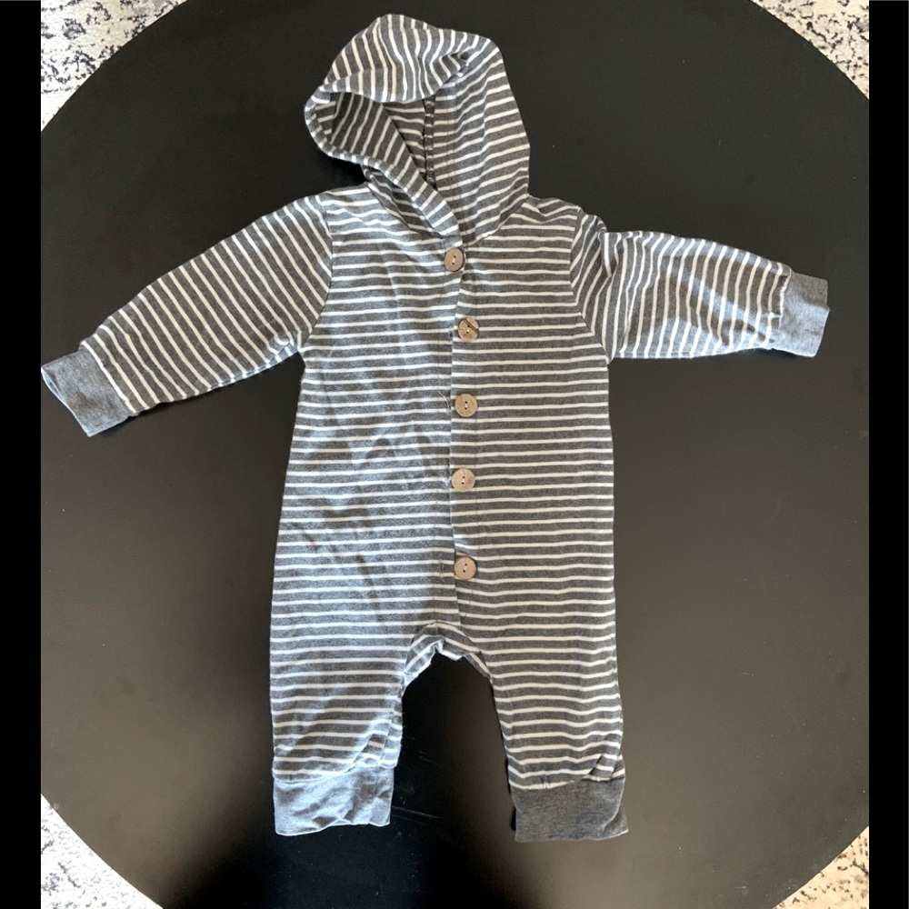 Baby Boy One piece with wood buttons and hood 3 m